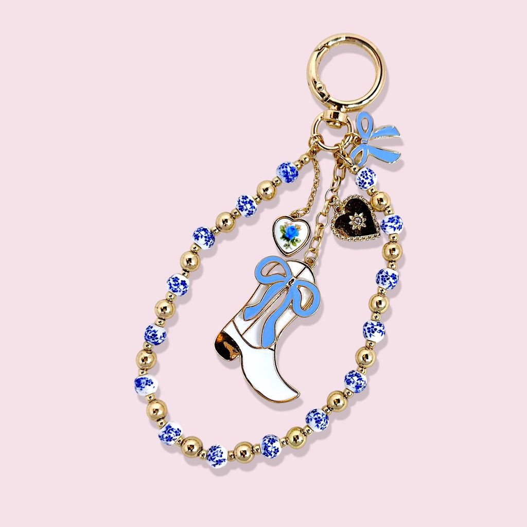 Creamy Blue Cowgirl Boot Charm Keychain