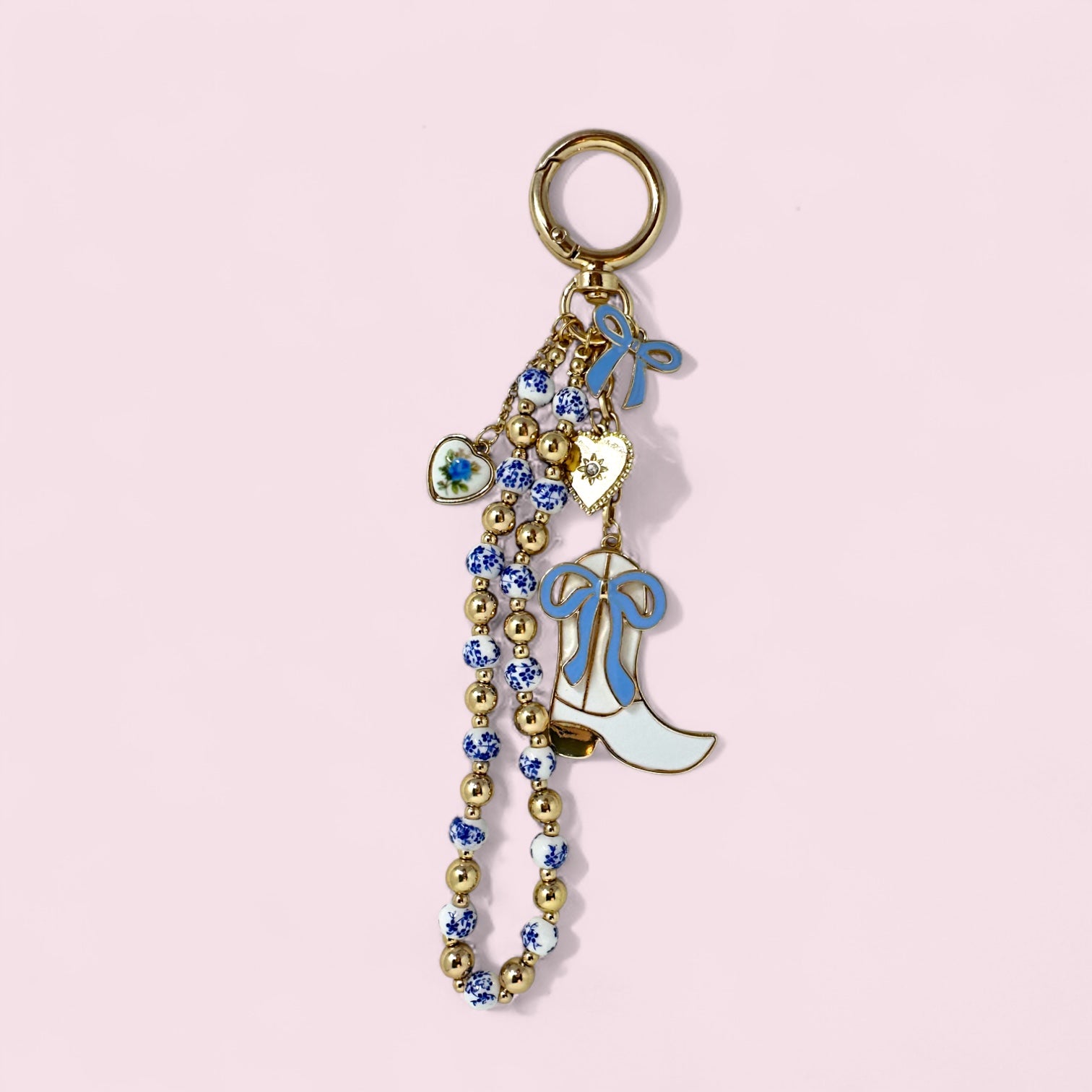 Creamy Blue Cowgirl Boot Charm Keychain