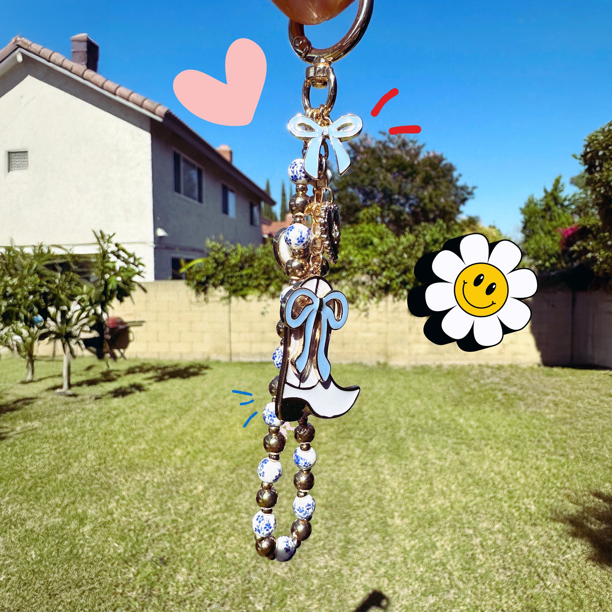 Creamy Blue Cowgirl Boot Charm Keychain